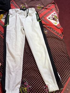 White Track Pants with Black Stripe
