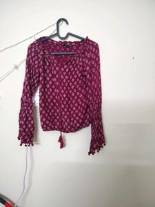 Burgundy Boho Tassel Top