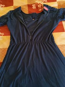 Navy Lace &amp; Jersey Dress