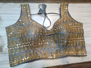 Grey Mirror Work Blouse