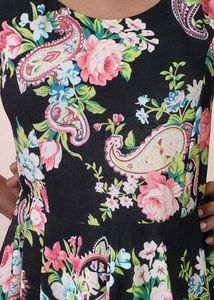 Women's Umberlla Cut Floral Print Black Frock