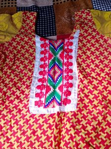 Mustard &amp; Red colors Kurti