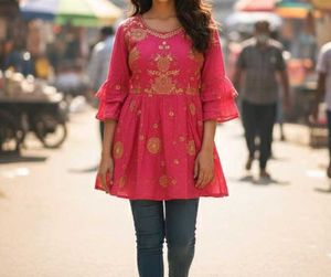 Pink Embroidered Kurta