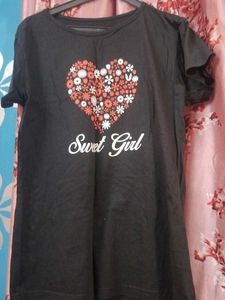 Sweet Girl Floral Heart Black T-Shirt