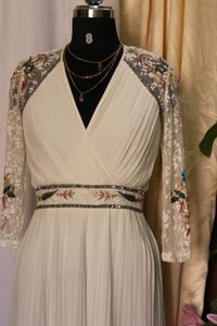 Pleated Beaded Lace Bridal Dress