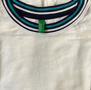 UCB White Solid Cropped Round Neck T-shirt