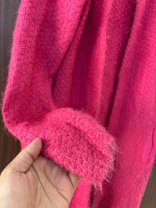 Pink Fuzzy Open Front Cardigan