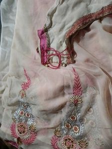 White Pink Grand Embroidery Work Saree
