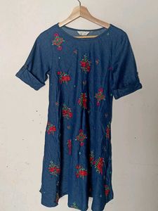 Floral Denim Dress - Size M