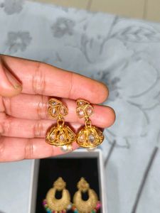 Kundan Jhumka and chand bali multicolour  Earrings