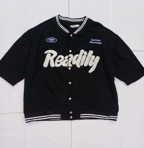 Black Varsity Style Short Sleeve Jacket