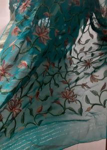 Teal-Green elegant embroidered saree