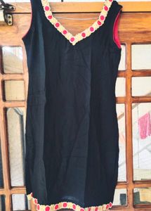 Black Short Kurti with Colorful Trim