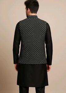 Men&#39;s Black Kurta Pajama with Waistcoat