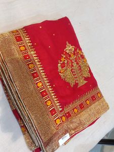 Red & Gold Embroidered Saree