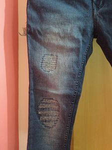 Dark Blue ,Mid Rise Skinning Jeans With Patch Work