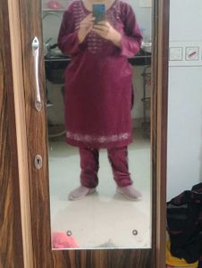 Burgundy Velvet Kurta Set