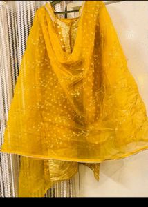 Pretty Yellow Organza Kurti Set