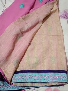 Pink And Cream Colour Saree