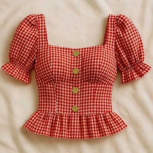 Red Gingham Ruffle Top