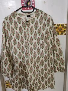 Unused Casual Khadi Cotton Collar Printed Short Kurta