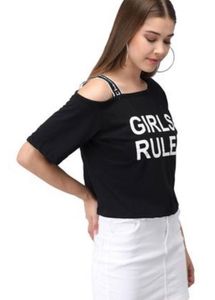 ONE SHOULDER BLACK PRINTED TOP