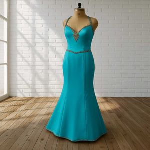 Teal Beaded Mermaid Gown