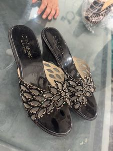 Elegant Black Embellished Heels - Size 9/39