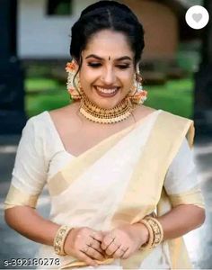 White Kerala Saree New Only Rs 300