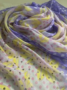 Purple N Yellow Chiffon Stole Wid One Side Diamond