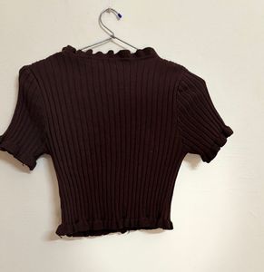 Cute Ruffle Trim Knit Top