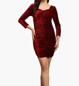 Red Velvet Ruched Mini Dress