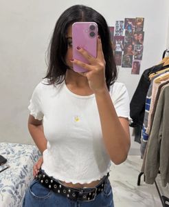 Free Size S-L flower Patch Tshirt Crop Top