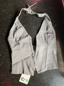 Grey Solid Plunge Neck