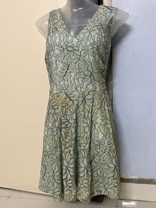 COVER STORY Women Green Self Design Lace Fit &amp; Fla