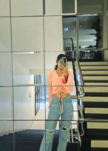 Peach Drawstring Crop Top