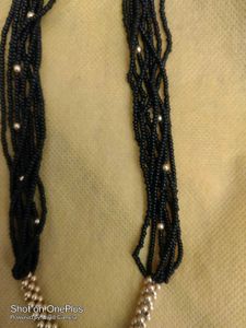 For Sale Pure Gold Necklace With Black Beads
