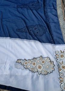 Elegant Blue &amp; White Saree