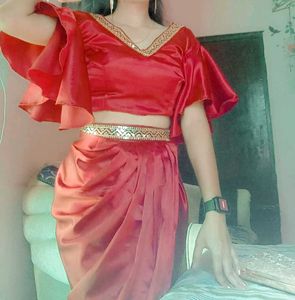 Red Crop Top & Skirt Set