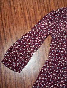 maroon floral knee length dress