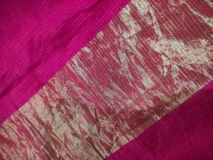 Hot Pink Artsilk With Golden Zari Border