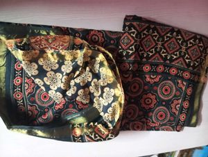 Ajarkh Cotton Saree With Running Blouse