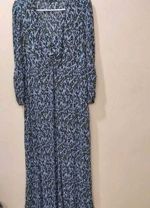 MANGO floral Print Pleated Long Sleeves Midi Dress