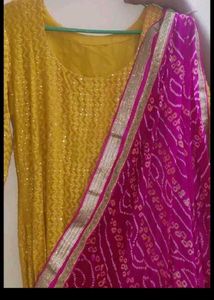 Pink Bandhani Dupattain In Sequence Gown