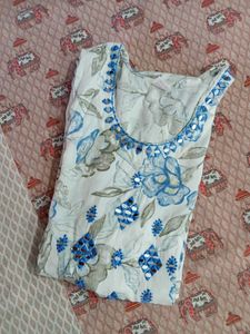 Floral Print Embroidered Kurti