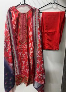 Red Printed Kurta Set