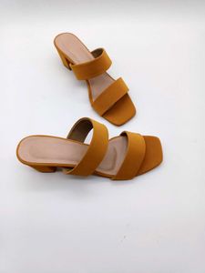 Mustard Yellow Vegan Leather Block Heels 2 Inches.