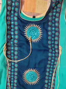 Teal &amp; Navy Embroidered Kurti