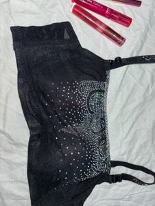 Rhinestone Black Bra