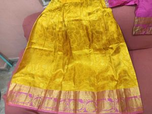 1-TimeUsedGirls Yellow&amp;Pink LehengaCholi-PattuPava